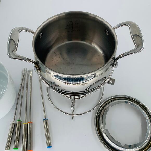 Tupperware Chef Series Fondue Pot Rare Gel Fuel Food Warmer Skewers Chocolate - Picture 5 of 10